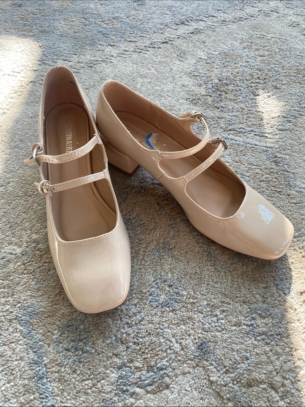 Cushionaire Women's Patent Mary Jane Block Heel Pumps - Nude